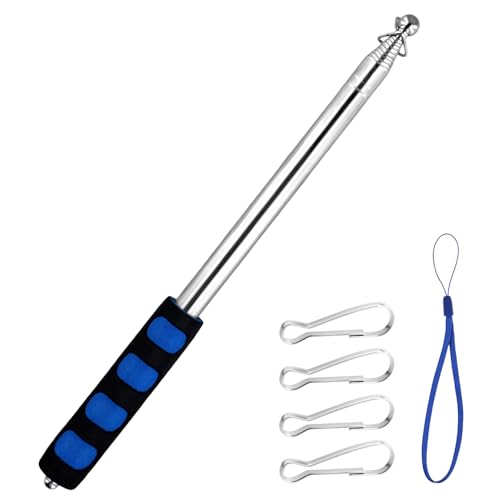 XIHIRCD 2,5m Asta Bandiera Telescopica, Asta Portabandiera con Clip Cordino Guida Turistica Telescopico Asta Impugnatura Antiscivolo Bastone Puntatore Didattico per Guida Turistica Didattica (Blu)