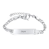 Gamtic Personalised Baby Name Bracelets - Custom Engraved Pearl Pink Crystal Beads Bracelet for Kids Infant Girls Boys New Born Toddler Birthday Gift Adjustable, Baby Christening Gift (Sivler #2)