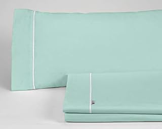Juego de sábanas liso color aqua Cama de 180 (4 piezas) - 50% algodón / 50% poliéster - 144 hilos. Gramage: 115