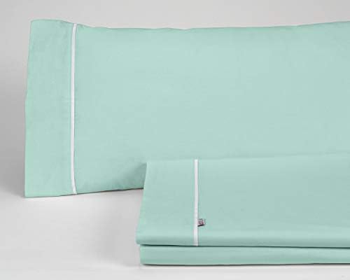 Juego de sábanas liso color aqua Cama de 180 (4 piezas) - 50% algodón / 50% poliéster - 144 hilos. Gramage: 115