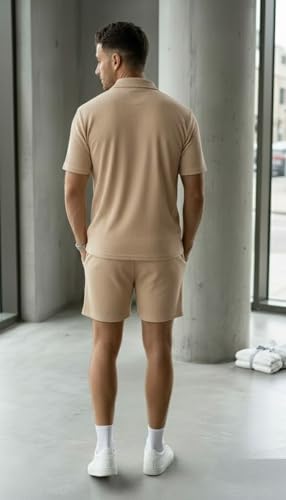 Image of SMOWKLY Men's Cotton Blend Pyjama Set | Half Sleeve Polo T Shirt & Shorts for Men | Summer Co Ord Set |Casual Lounge Outfit | Night Suit for Men | Comfortable Sleepwear