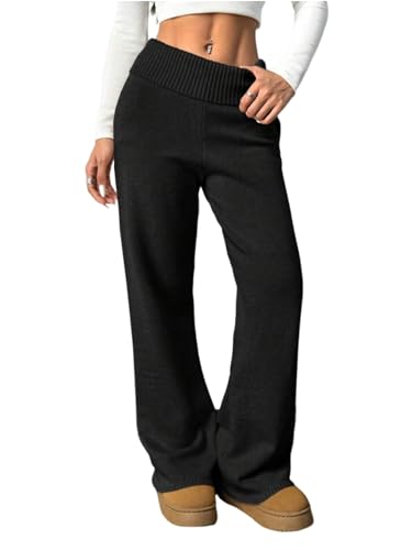 ZAFUL Women's Straight Leg Sweatpants Solid Button High Waisted Knit Pants Casual Sweat Pants