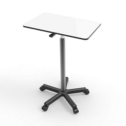 Stahlrahmen Computertisch Mit Aufsatz mit Cremefarbene Verbundplatte,Höhenverstellbar, Abschließbare Rollen, Laptop Unterlage Bett für Bett Sofa