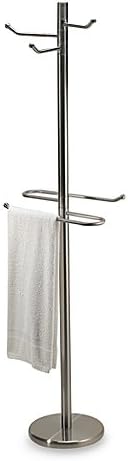 SwivelingFree Standing Towel and Bathrobe Valet in Satin Nickel, 11" W x 63" H