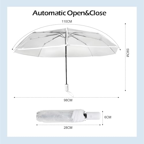 ZRUEWOT Składany automatyczny przezroczysty parasol - stylowy kompaktowy biały parasol dla kobiet na wesele - lekki wiatroszczelny parasol do podróży fotografii deszczowej