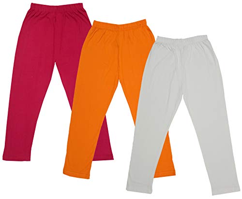 Image of IndiWeaves Girls Super Soft Cotton Solid Capri Pants (Cream, Orange, Magenta, 12-14 Years) Pack of 3