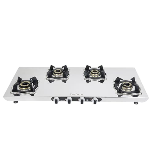 Image of Everflame Marvel 4 Burner Gas Stove(Long) | Manual Ignition | 6G Series Brass Burner | ISI Certified Cooktop | 5 Years Warranty (Body & Burners) + 2 Year Comprehensive Warranty + Doorstep Service