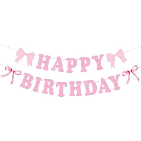 GOTPASS Bow Happy Birthday Banner Pink Bow Themed Birthday Decorations Coquette Birthday Supplies Baby Bridal Shower Girl Cute Birthday Party Supplies Cover