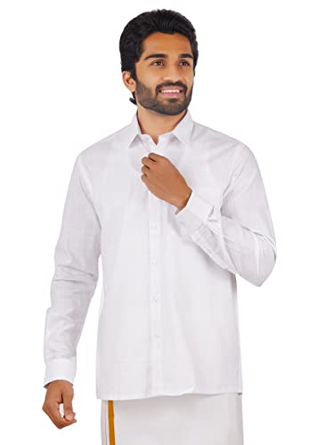 Image of RAMRAJ COTTON Mens White Cotton Rich Solid Full Sleeve Shirt
