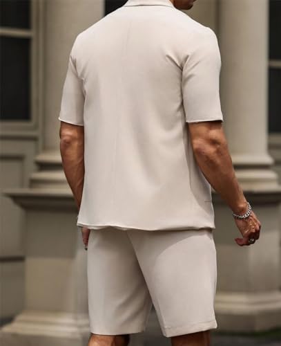 SAROULU Shorts Mens Suit 2 Piece Grooms Beach Wedding Slim Fit Tuxedo Suit Blazer & Shorts Set4