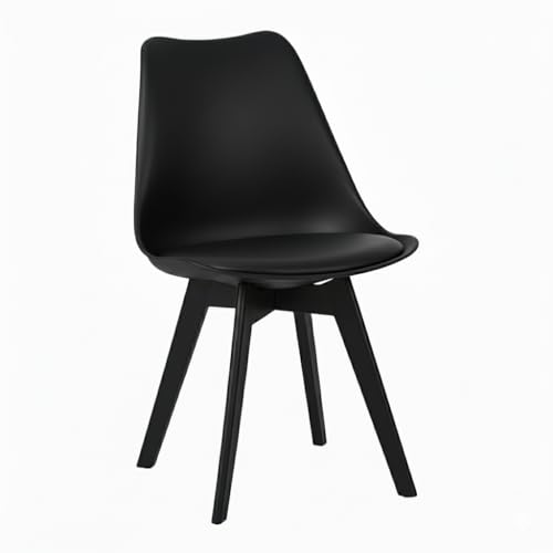 Image of Modern Black Bar Stool with Padded Seat, Curved Back Design, Contemporary Style, Wooden Legs