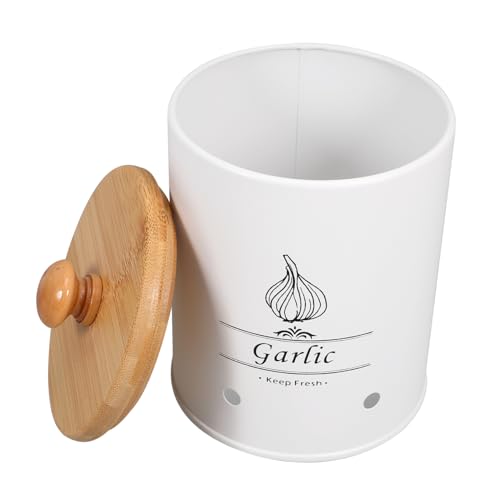 BRIGHTFUFU Elegant Garlic and Ginger Storage Bamboo Lid Container for Onions Potatoes Fruits and Vegetables 1pc