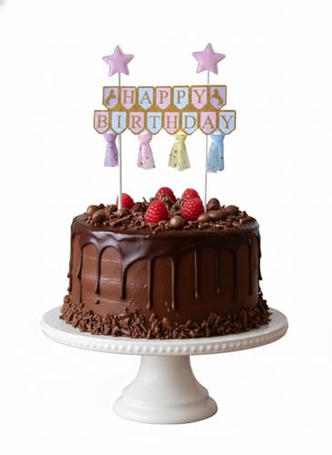 Image of 1 Pc Happy Birthday Cake Topper Birthday Decorations Items Multicolor Alphabet Cardstock Banner With Ribbon For Kids (Pack of 1, Multi)