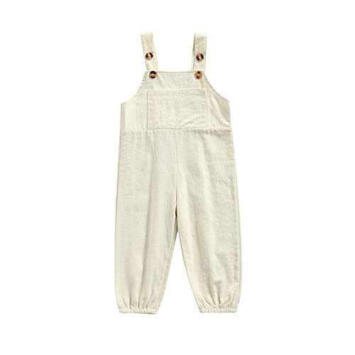 Rtnnsbbfcm Toddler Baby Boy Girl Cotton Linen Outfit Summer Fall Straps Suspender Long Pants One Piece Romper Jumpsuit (Beige,12-24 Months) #TOP17