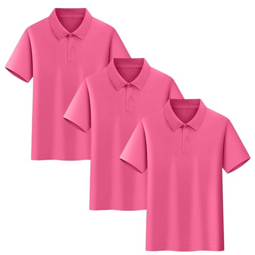 Image of duxyoz Pink 3 Pack Unisex Polo Kids Boys Girls Short Sleeve Pique Polo School Uniform Summer Casual Polos T Shirts Plain Solid Cotton Tees Tops Standard Fit Active Performance Golf 8-9 Years