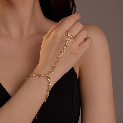 Gold-tone Hand Chain, Ring and bracelet Chain Gold-tone Bracelets Jewelry for Women2