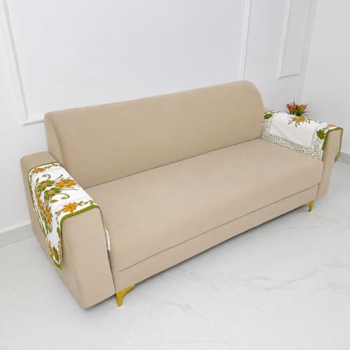 Image of Homerz Premium 'Surya Series' Sofa Cover | Stylish Sofa Protector | Net Fabric | Anti-Stain & Washable Slip Cover Exact Size Antislip (Daisy Green, 2 Pc Armrest, Armrest)