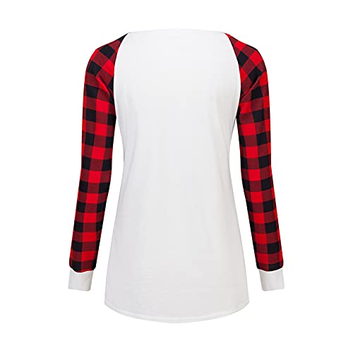 Briskorry Sweatshirt voor dames, met letterprint, geruit, split, ronde hals, lange mouwen, blouse, jumper shirt, mode, bovenstuk, top, lente, herfst, vrije tijd - Image 5
