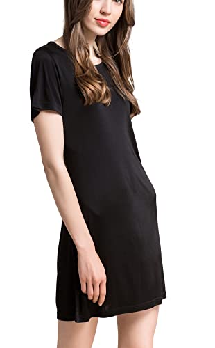 Grenasasilk Women's Silk Nightgown Short Sleeve Pure Mulberry Silk Sleepshirt Scoop Neck Nightshirt Sleepwear3