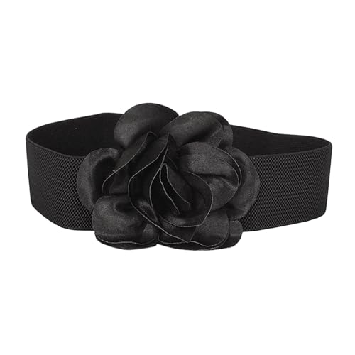 Perfeclan Cinturón ancho para vestido cinturón cincha botón de presión cinta grande gruesa flor cinturón elástico cintura para decoración de ropa, negro
