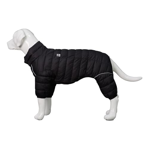 lovelonglong Dog Coat Dog Warm Jacket, 4 Legs Covered Waterproof Windproof Reflective Warm Dog Vest, Zippered Adjustable Outdoor Dog Snow Jacket for Small Medium Large Dogs Black L