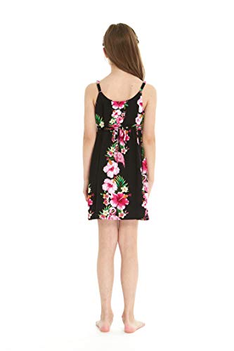 Girl Hawaiian Classic Empire Dress with Elastic Strap in Pink White Hibiscus Vine2