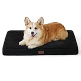Bedsure Memory Foam Dog Bed for Large Dogs - Orthopedic Waterproof Pet Mat for Crate with Removable Washable Cover and Nonskid Bottom - Water-Resistant Plush Flannel Fleece Top Pet Bed, Black