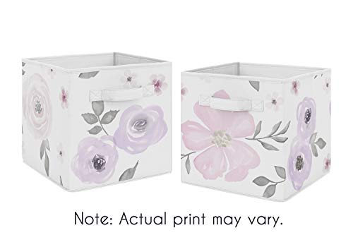 Image of Sweet Jojo Designs Lavender Purple, Pink, Grey and White Organizer Storage Bins for Watercolor Floral Collection - Set of 2 - Rose Flower