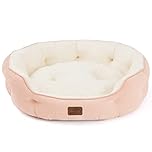 Bedsure Dog Bed for Small Dogs - 63x53x20cm Round Washable Large Cat Beds, Pet Bed for Small Dog and Puppy with Slip-Resistant Bottom and Reversible Cushion, Pink