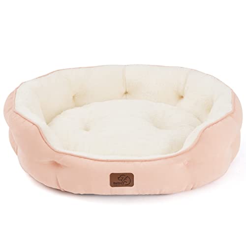 Bedsure Cuccia per cani di piccola taglia, lavabile, grande cuccia per gatti e cuccioli, lettino rotondo per cani di taglia media con fondo antiscivolo, rosa, 63 x 53 x 20 cm