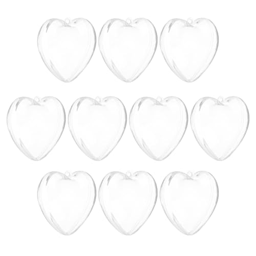 QUARKZMAN 10 Pièces Boules Transparentes en Plastique en Forme de Cœur, 8Cm, Décoration Sphère de Noël Transparente pour l'Artisanat DIY, Fête, Mariage