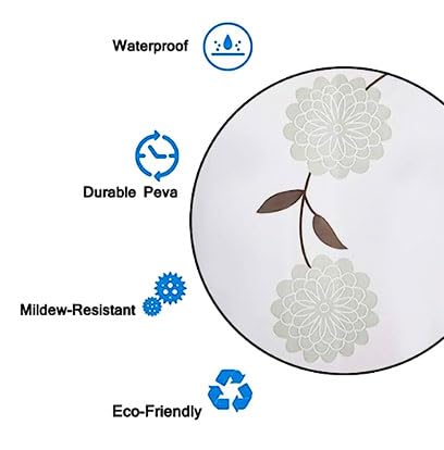 Livilan Dahlia Shower Curtain, Peva Shower Curtain Liner With 12 Hooks, 2 In 1 Peva Waterproof Shower Curtain For Bathroom Decor 71W X 71H Inches, White And Black Grey Dahlia Cornflower #TOP6