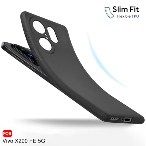 Image of TheGiftKart Sleek Back Cover Case for Vivo X200 FE 5G | Slim Fit Protective Design | Ultra Matte Finish | Camera Protection Bump | Soft Silicon Back Cover Case for Vivo X200 FE 5G (Silicone, Black)