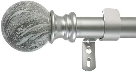 Decopolitan 29653-AS72 Marble Ball Single Curtain Rod Set, 72 to 144 Inches, Antique Silver