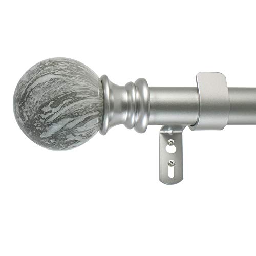 Decopolitan 29653-As72 Marble Ball Single Curtain Rod Set, 72 To 144 Inches, Antique Silver #TOP3