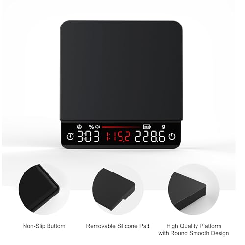 Image of Coffee Scale, Mini Espresso Scale with Timer, Metal Kitchen Scale with Auto Timing, Ratios & Flow Rate Display, Barista-Grade for Pour-Over, French Press - 2kg /0.1g, Black