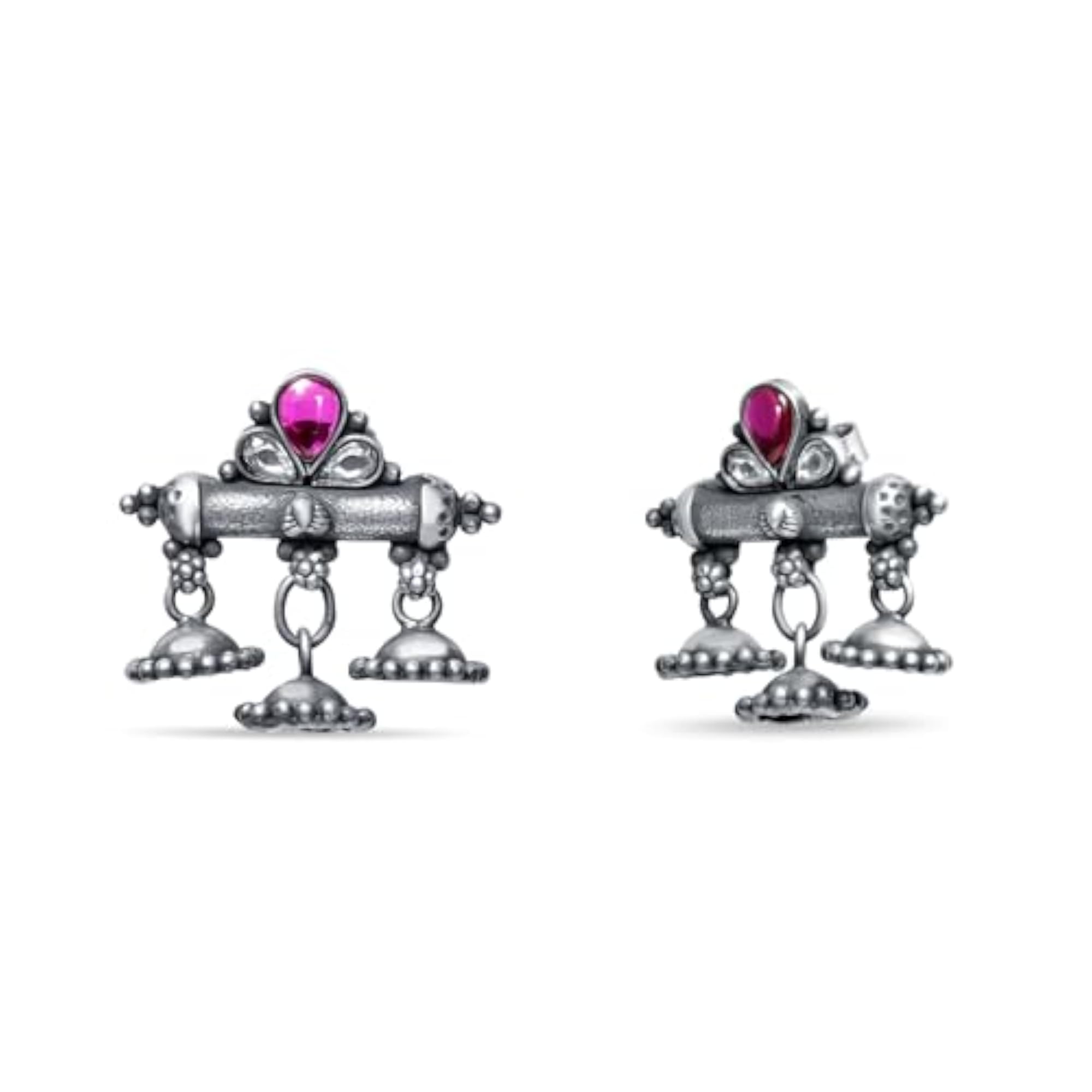 Women's 925 Sterling Silver Mangala Jhumka Earrings with Ruby