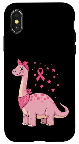 Pink Ribbon Cartoon Brontosaurus for Breast Cancer Awareness スマホケース iPhone X/XS 用