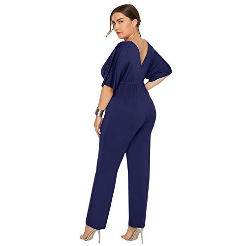 pedkit Mulheres Plus Size Macacões Batwing Mangas Decote Em V Profundo V Cordão Voltar Cintura Alta