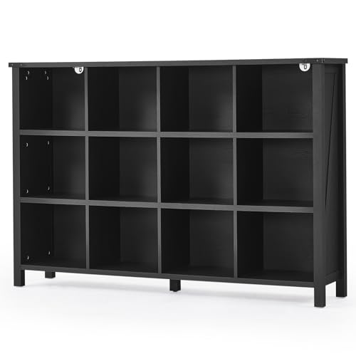 Joaxswe 12 Cube Storage Organizer, Farmhouse 62 Inch Wide Black