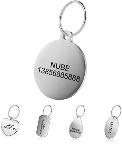 LYL Premium Engraved Personalised Pet Dog Cat Name ID Stainless Steel Tag Collar (S, Round)