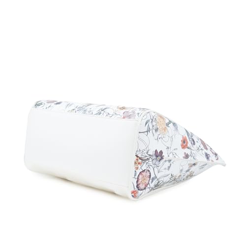Image of Caprese Fiorella Satchel, White-Large | Stylish Floral Printed Shoulder Bag for Women with Adjustable Sling Strap | Easy Back Access Pocket & Spacious | Perfect for Office & Daily Essentials