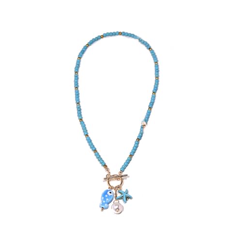 [Qsvbeeqj] Joyería artística de temática marina en la cadena ajustable con detalles azules y blancos para fiestas Joyas temáticas de peces de cerámica, フリーサイズ, Como se describe en la descripción, Sin