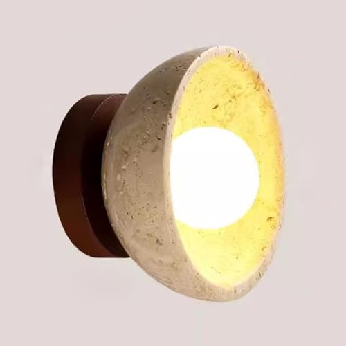 Lámpara De Pared Art Decor Estilo Nórdico Moderno De Mármol, Lámpara De Pared Tipo Domo De Travertino Amarillo, Lámpara De Mesilla De Noche De Piedra Natural Estilo Japonés Walnut Color