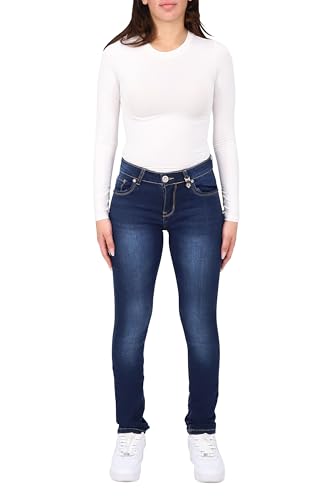 Malito K009 Jean pour femme - Taille basse - Coupe skinny - Élastique - Denim stretch - Taille basse - Coupe slim, Denim bleu., 46/mince