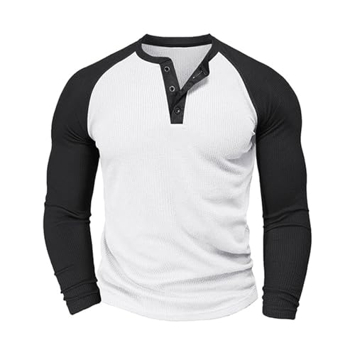 Cambkatl Color Block Waffle T-Shirts for Men 2025 Fall Raglan Long Sleeve Casual Pullover Button Up Crewneck Henley Tee Shirt