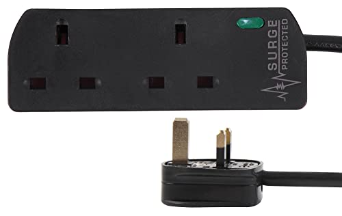 PRO ELEC PELB1989 2-Gang Extension Lead with Surge Protection 1m Black