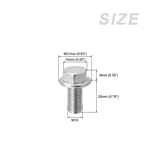 Image of METALLIXITY Flange Hex Head Bolts (M10x20mm) 10pcs, Hexagon Bolt Fully Thread Screw - for House Construction Hardware Fasteners