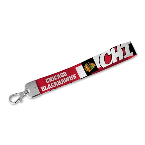 Rico Industries NHL Hockey Chicago Blackhawks Standard Wrist Lanyard Key Chain, Cute Wristlet Strap Keychain Holder for Women Men Car Keys ID Badges Card Wallet Phone Camera