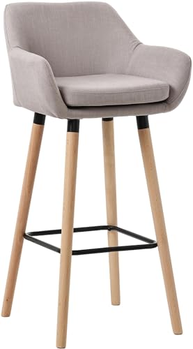 CLP Tabouret de Bar rembourré avec Dossier Grant, Chaise de Bar en Tissu, Structure en Bois supportant jusqu'à 150 kg, Couleur:Taupe